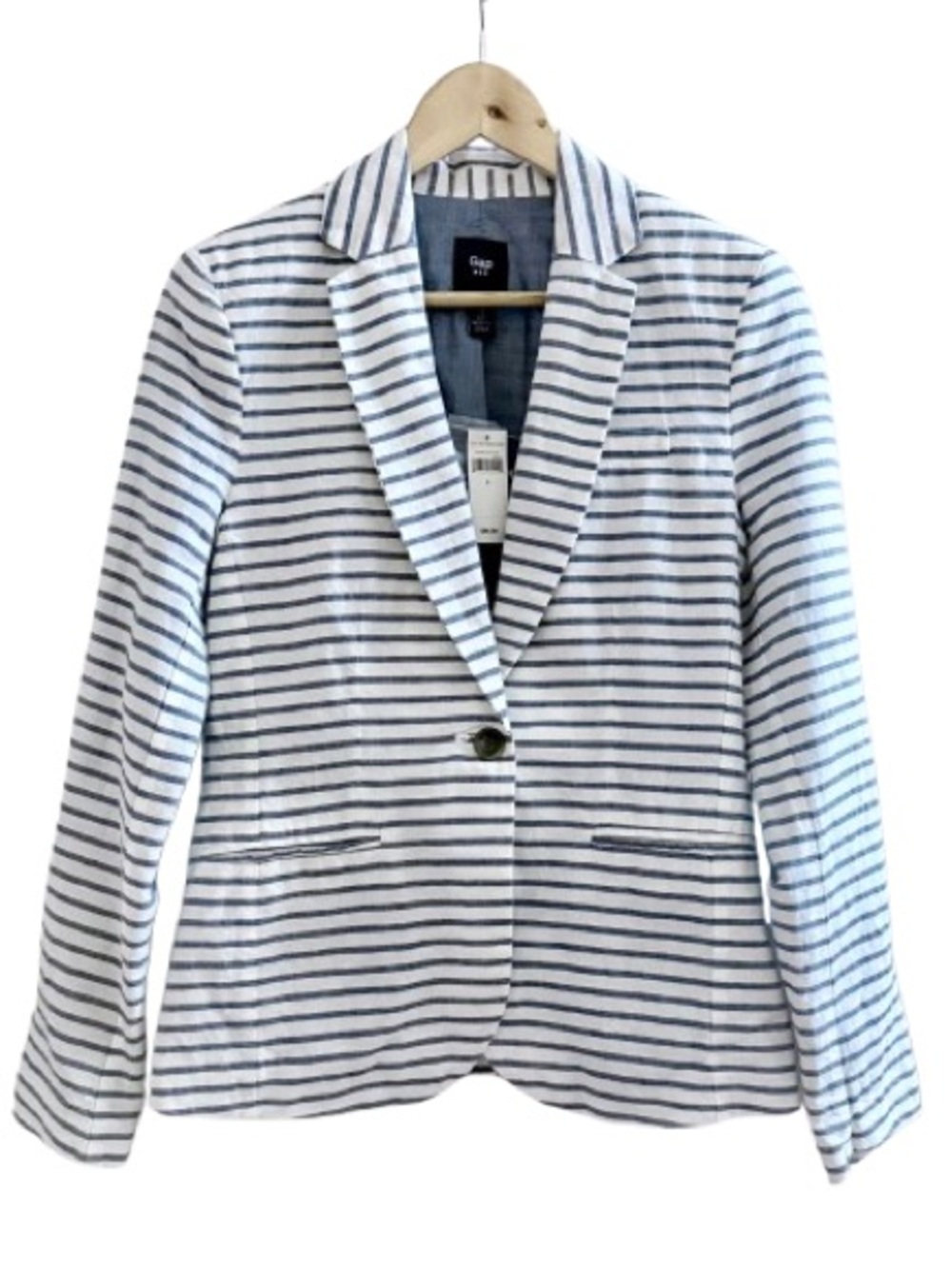 GAP Striped White and Navy Linen Blazer